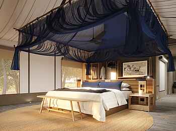 Xugana Island Lodge: Doppelbett mit Moskitonetz Xugana Island Lodge: Doppelbett mit Moskitonetz