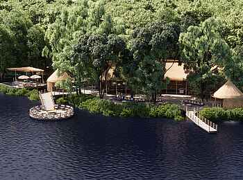 Xugana Island Lodge: Die Lodge liegt direkt am Wasser Xugana Island Lodge: Die Lodge liegt direkt am Wasser