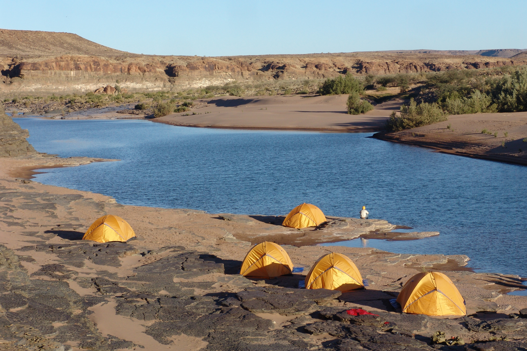 Canyon, Fischfluss Canyon, Fish River Canyon, Gondwana Collection, Mule, Trekking, Camp, Fluss, Maultier, Nachtlager, Ufer, Wasser, Zelt, Zelte, afrikarma, afrikarma.de