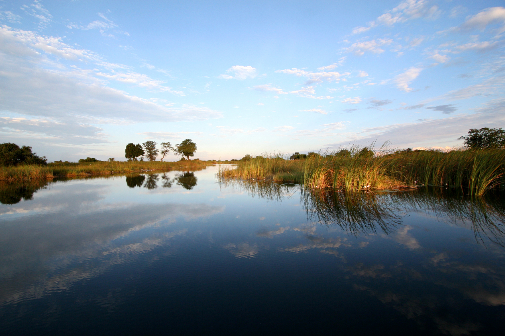 Caprivi, Caprivi -Streifen, Kwando River, Linyanti-River, Linyanti-Sümpfe, Mamili National Park, Mudumu National Park, Nkasa Lupala National Park, Nkasa Lupala Tented Lodge, Lagune, Landschaft, Wasserfläche