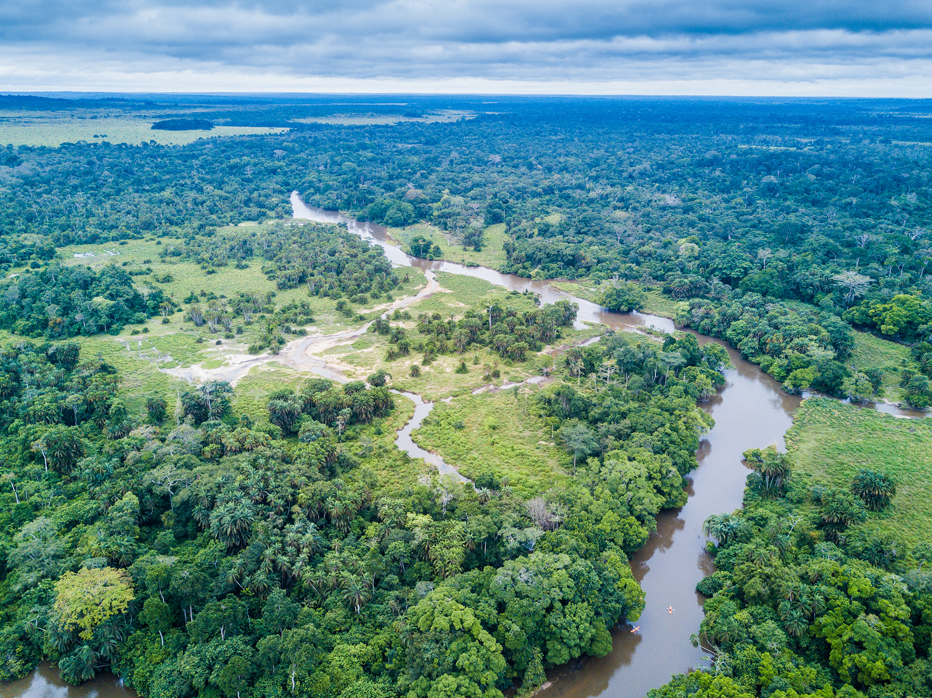 Mboko Camp: Luftbild des Lekoli Rivers