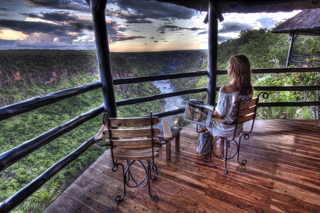 Gorges Lodge, Imvelo, Sambesi, Sambesi-Schlucht, Viktoriafälle, Blick, Deckenventilator, Panorama, Veranda, Batoka Gorge, Dibu Dibu, afrikarma, afrikarma Safaris, afrikarma Wildnis hautnah, afrikarma.de
