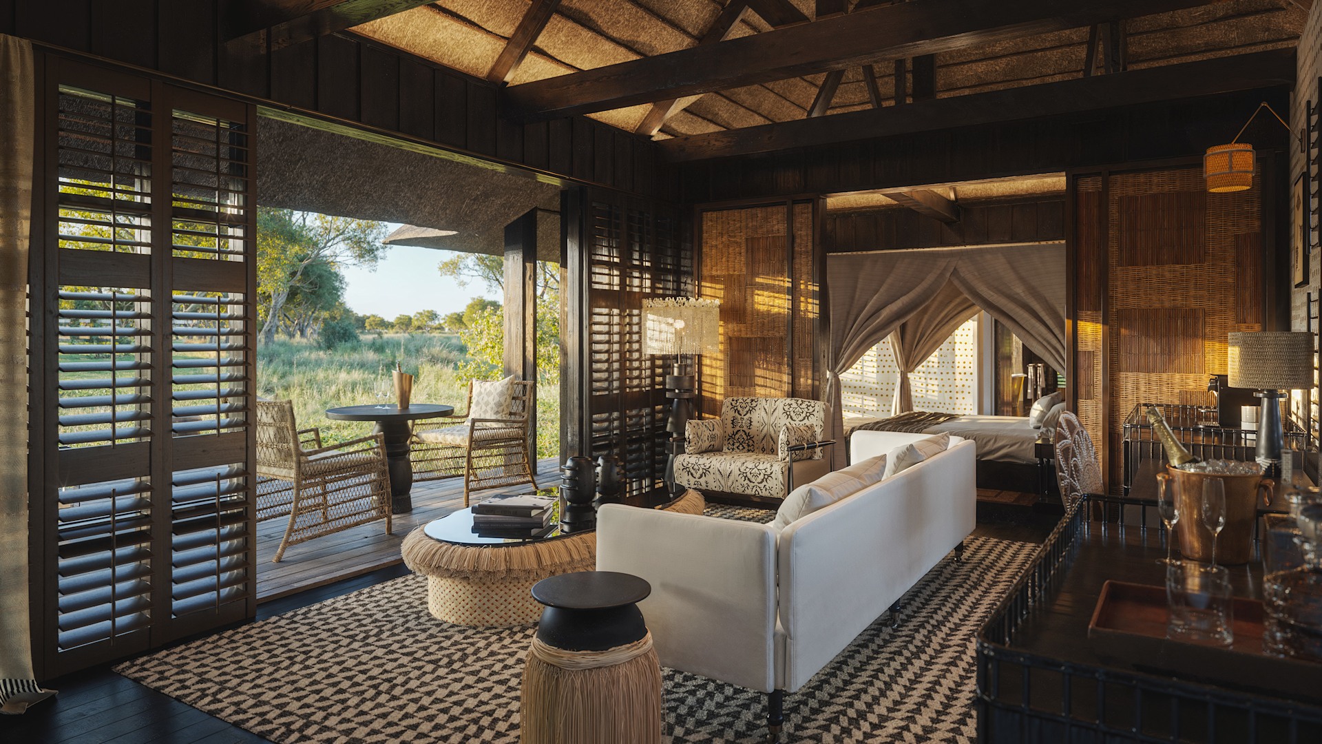 andBeyond Phinda Vlei Lodge: Lounge mit Blick in den Schlafbereich andBeyond Phinda Vlei Lodge: Lounge mit Blick in den Schlafbereich