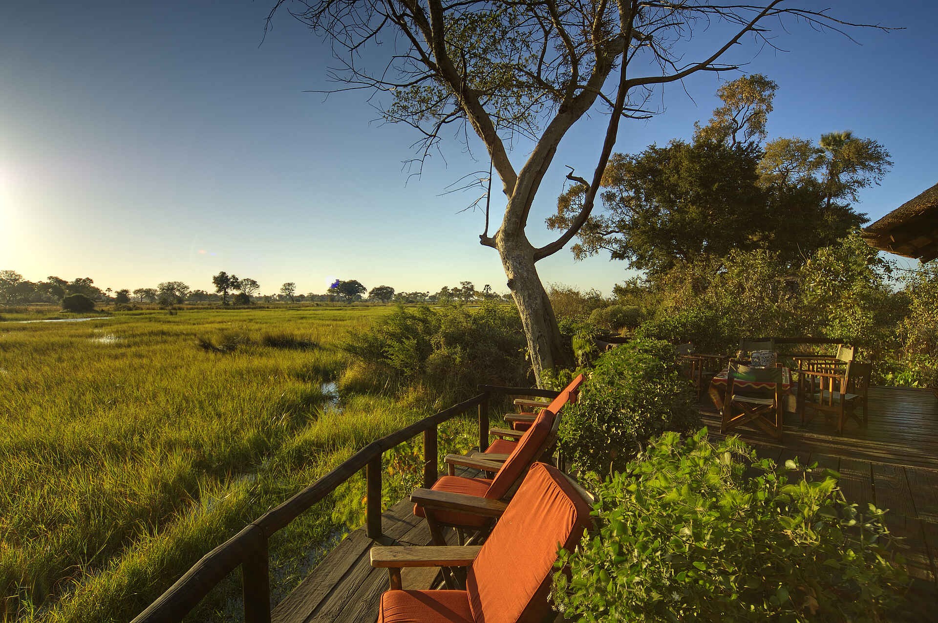 Boro-River, Delta Camp, Moremi Game Reserve, NG 27B, Okavango-Delta, Öko-Lodge, Deck