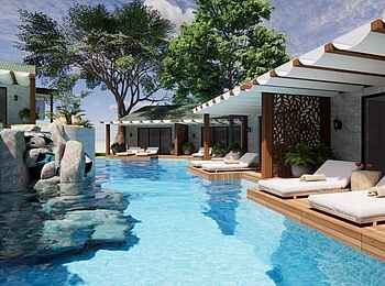 Shongwe Samanzi Lodge: Cabana Ansicht Gästepool