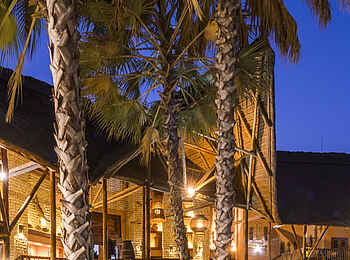 David Livingstone Safari Lodge: Palmen vor dem Haupthaus David Livingstone Safari Lodge: Palmen vor dem Haupthaus