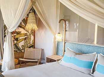 Thonga Beach Lodge: gemütliches Doppelbett Thonga Beach Lodge: gemütliches Doppelbett