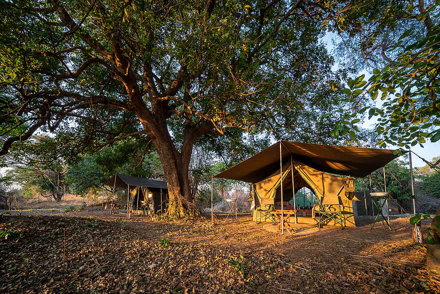 Mobile Walking Safari: Blick auf ein Gästezelt Mobile Walking Safari: Blick auf ein Gästezelt
