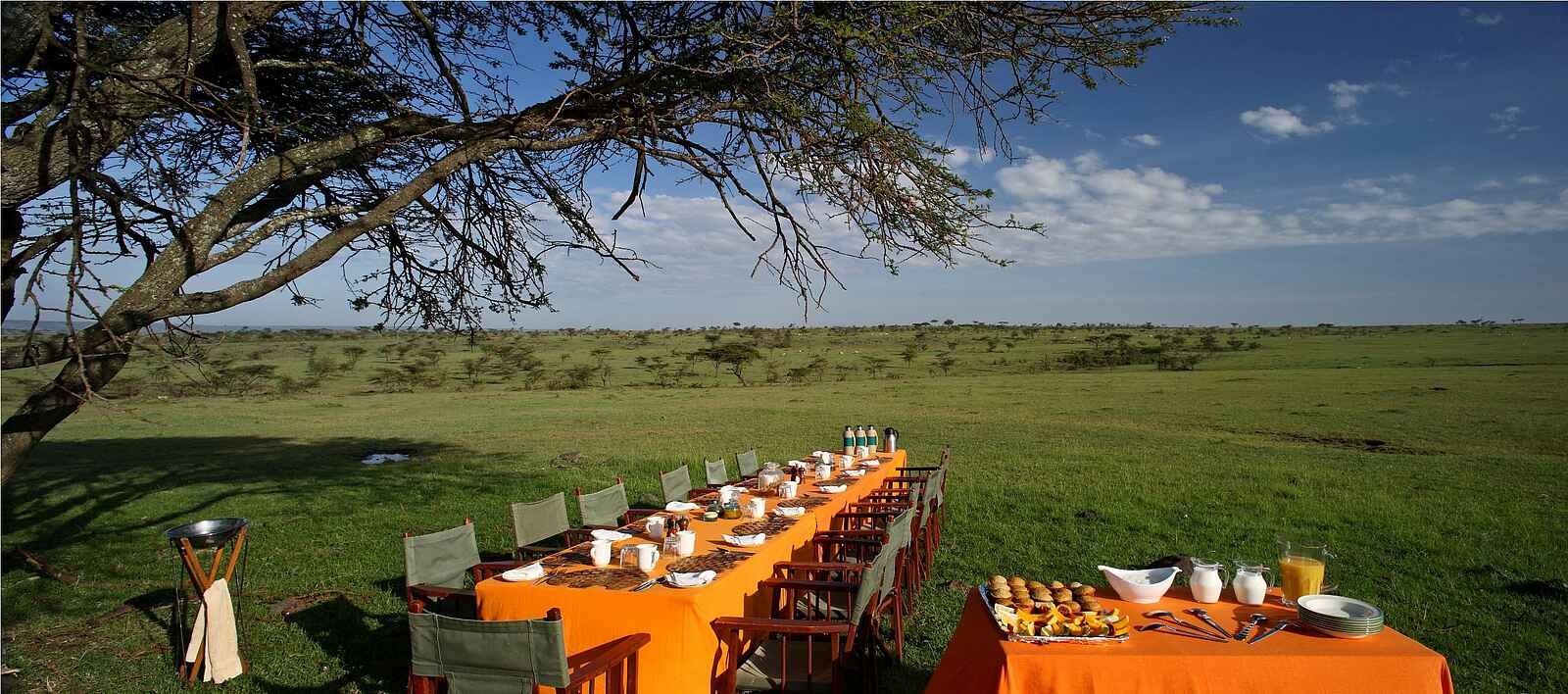Elephant Pepper Camp: Buschfrühstück an der großen Tafel Elephant Pepper Camp: Buschfrühstück an der großen Tafel