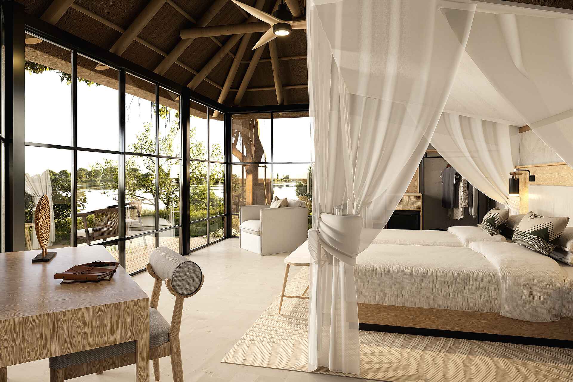 Chobe Savanna Lodge: Chalet Blick nach draussen