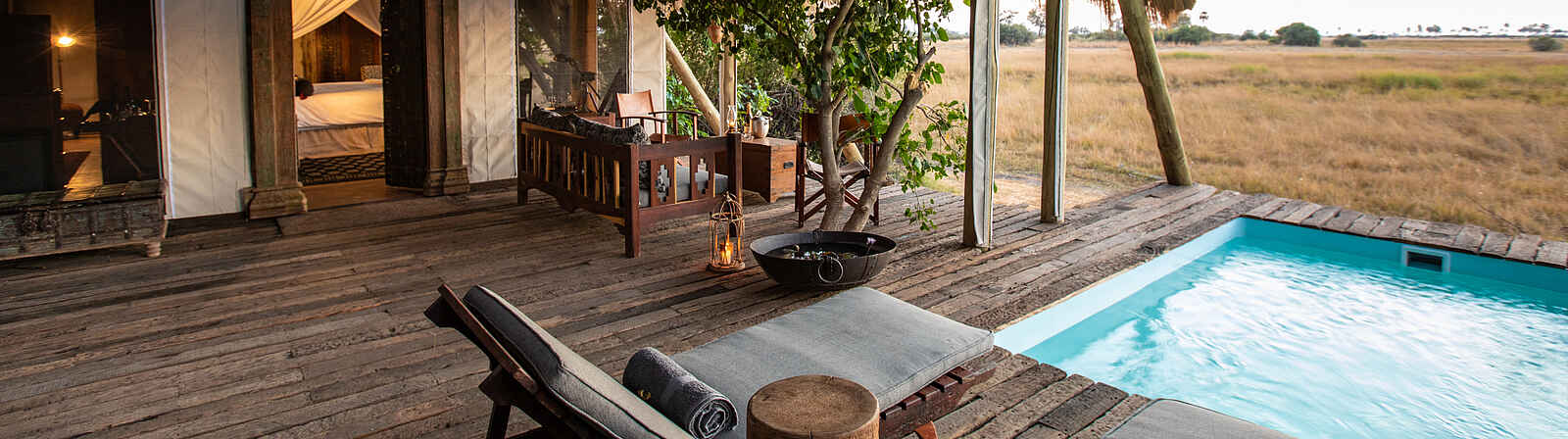 Selinda Camp: Privatterrasse mit Plungepool Selinda Camp: Privatterrasse mit Plungepool