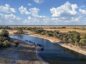 Luiana Plains Expedition Camp: Elefanten am Fluß