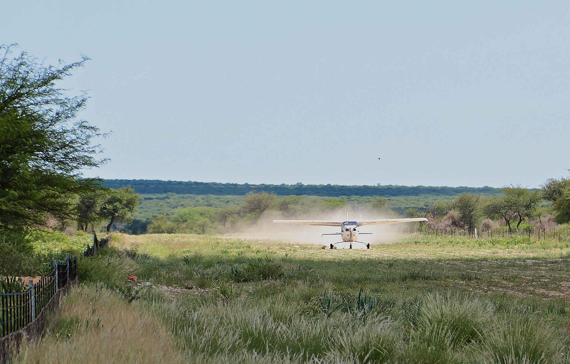Otjimbondona Kalahari Lodge: Landung auf dem Airstrip mit einem Kleinflugzeug Otjimbondona Kalahari Lodge: Landung auf dem Airstrip mit dem Kleinflugzeug