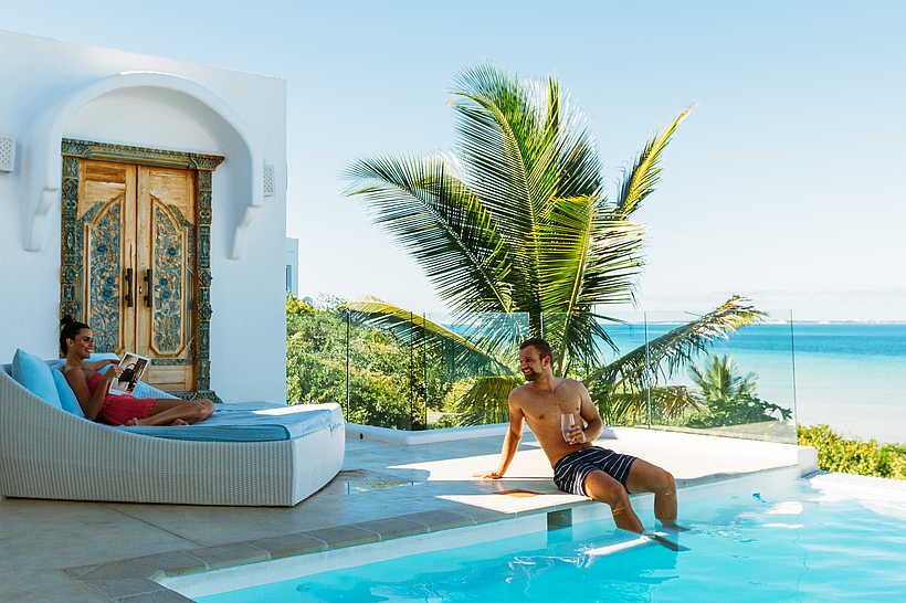 Santorini Mozambique: Am Privatpool von "The Chapel" Santorini Mozambique: Am Privatpool von "The Chapel"