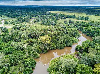 Mboko Camp: Vogelperspektive auf den Fluss