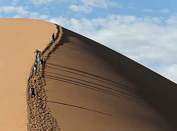 Kulala Desert Lodge: Wanderung auf die hohen Sanddünen