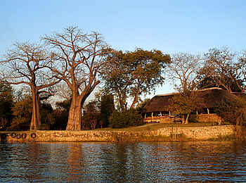 Mvuu Camp: Das Camp vom Wasser aus gesehen