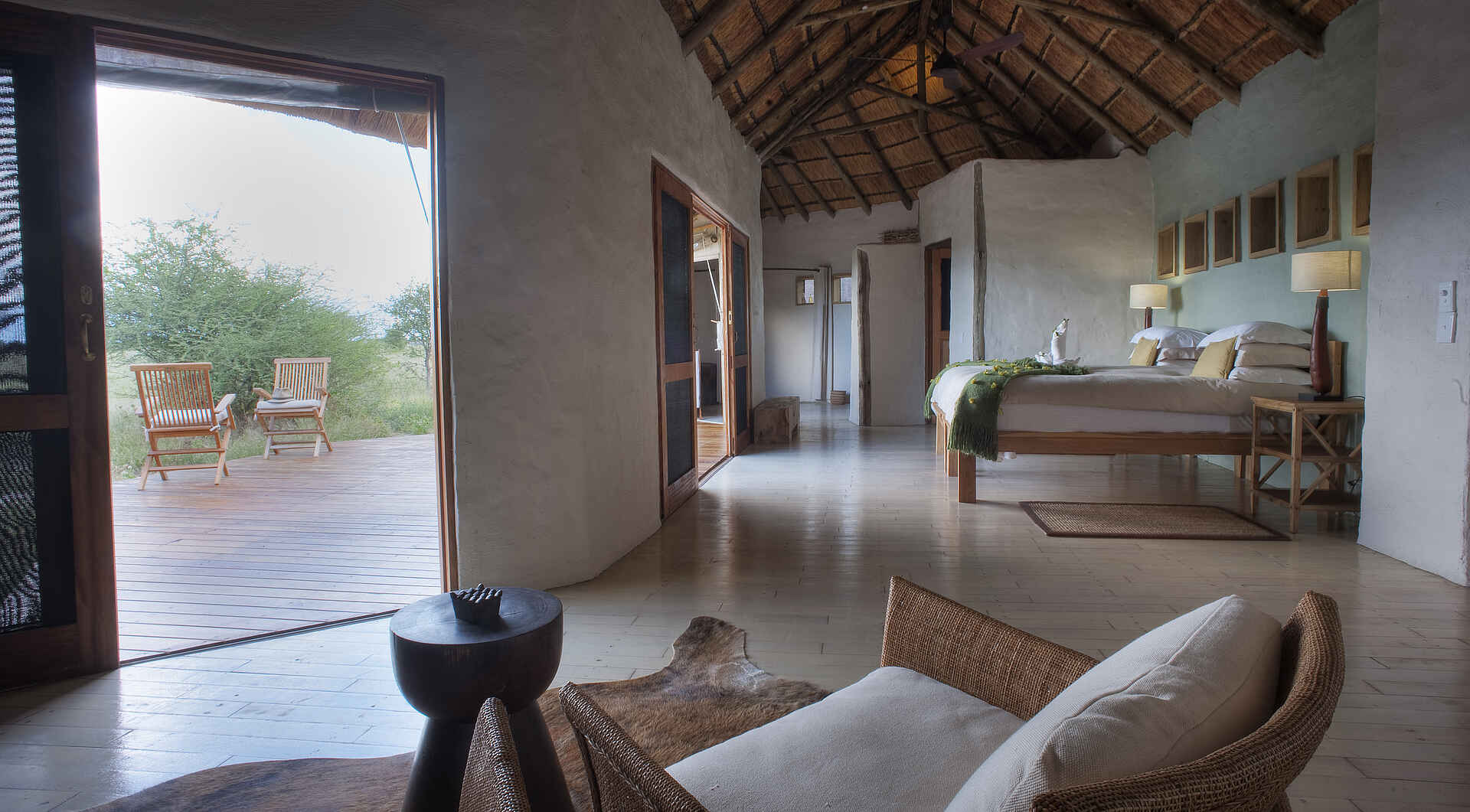 Baines Baobab, Kalahari, Kwando Safaris, Nxai Pan Camp, Nxai Pan National Park, NG 53, Deck, Gästechalets, Veranda, Nxai Pan, Nxai-Pfanne