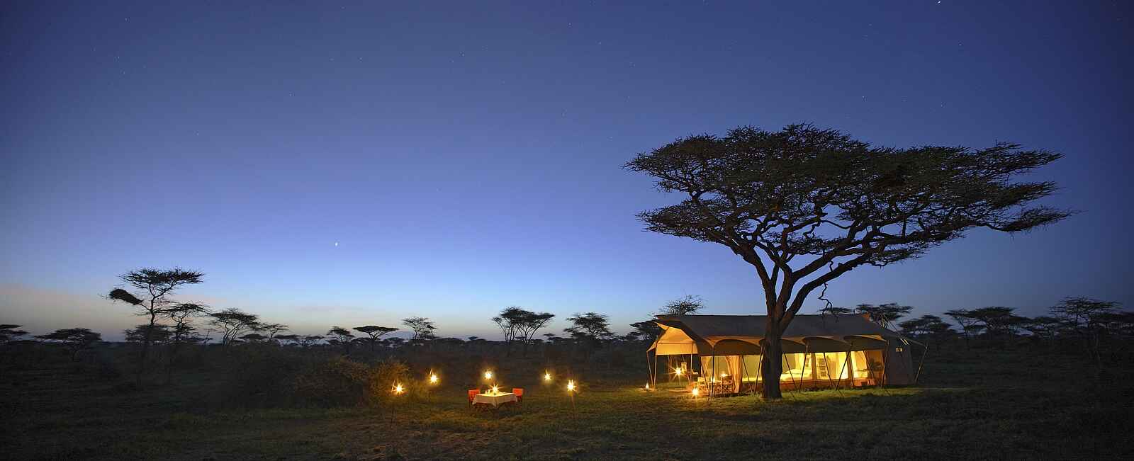 Serengeti under Canvas: Dinner vor einem Gästezelt Serengeti under Canvas: Dinner vor einem Gästezelt