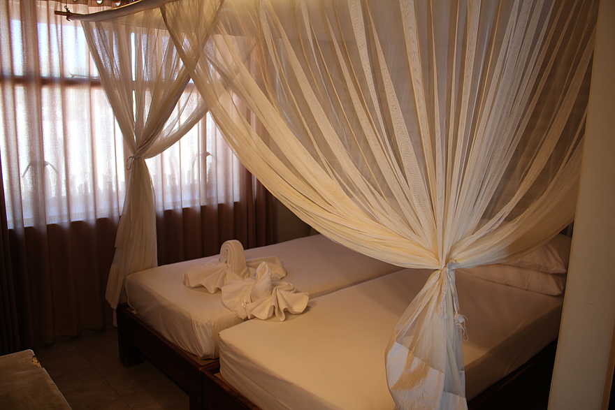 Okaukuejo: Doppelbett mit Moskitonetz Okaukuejo: Doppelbett mit Moskitonetz