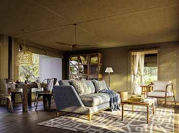 Musesenji River Camp: Loungebereich in der Familiensuite