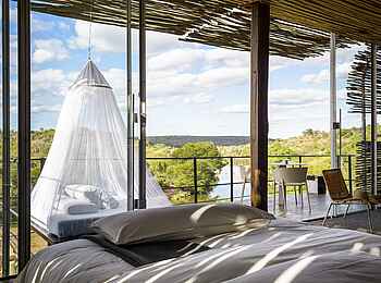 Singita Lebombo Lodge: Doppelbett mit Aussicht