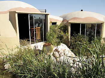 Rostock Ritz Desert Lodge: Schilfteich zwischen zwei Chalets Rostock Ritz Desert Lodge: Schilfteich zwischen zwei Chalets