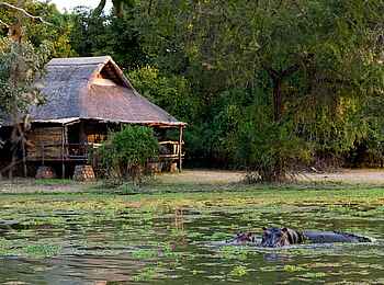 Mfuwe Lodge: Gästechalet am Rande der Lagune