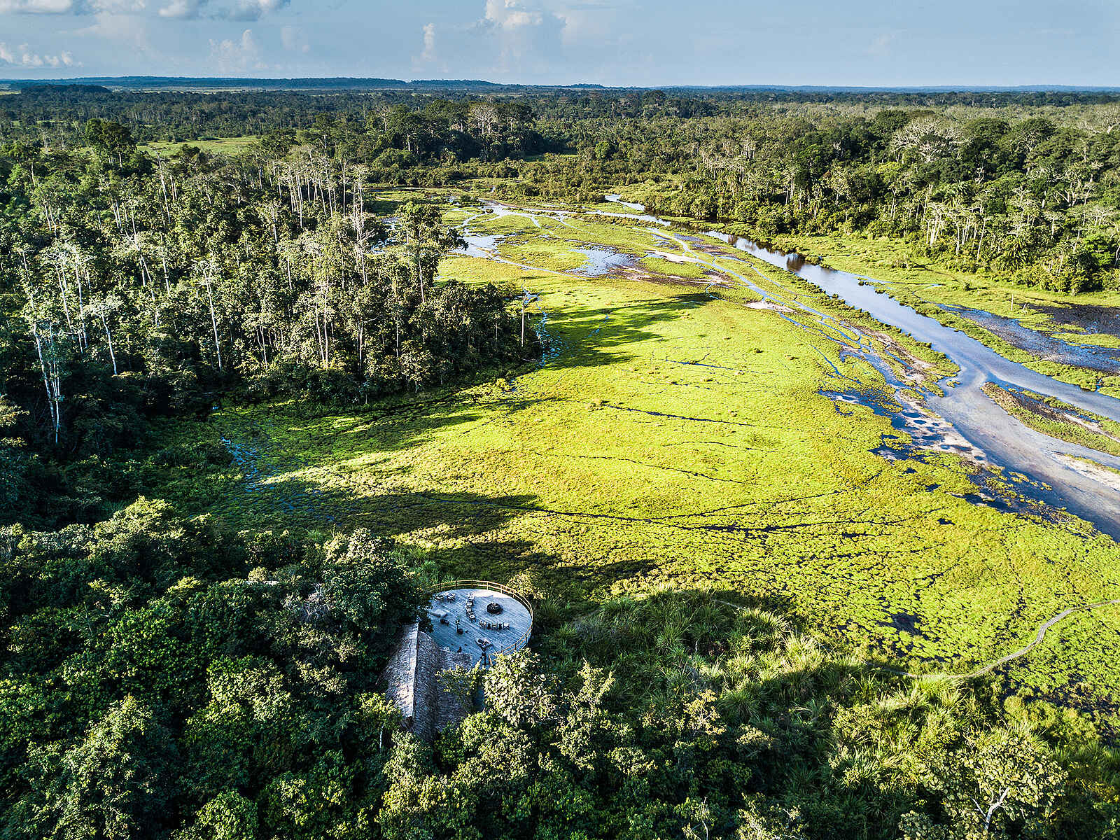 Lango Camp: Luftbild der Lichtung Lango Camp: Luftbild der Lichtung