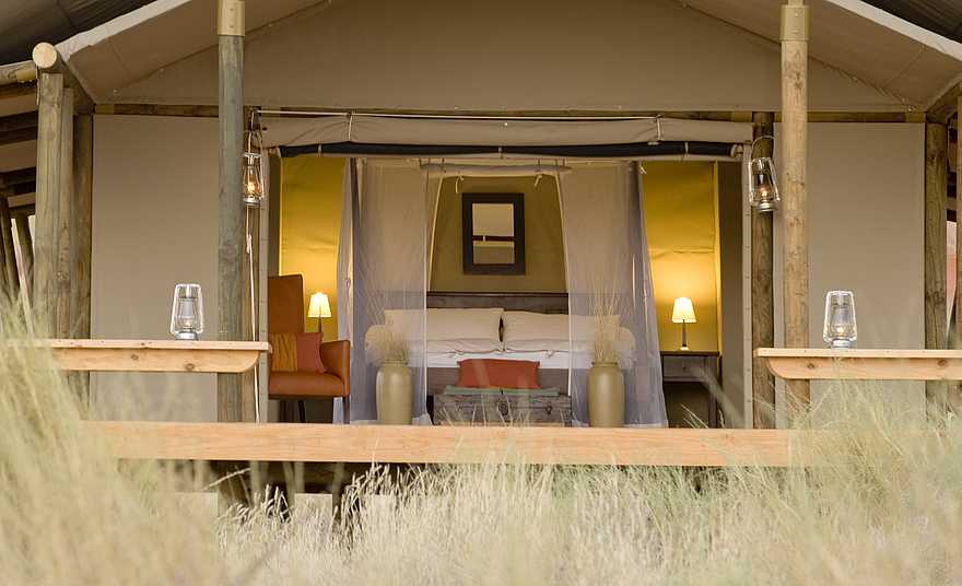 Wolwedans Dune Camp: Blick in ein Gästezelt Wolwedans Dune Camp: Blick in ein Gästezelt