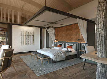 Mashatu Euphorbia Villas: Doppelbett mit Moskitonetz