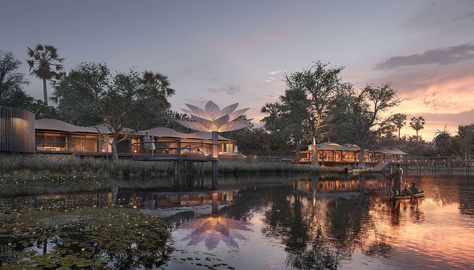 Xigera Safari Lodge: Panorama mit Seerose Xigera Safari Lodge: Panorama mit Seerose