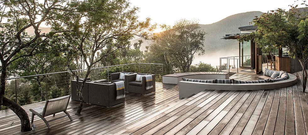 Garden Route, Kariega Game Reserve, Kariega Settlers Drift Lodge, Südafrika, Terrasse