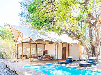 Kwara Camp: Pool mit Sonnendeck Kwara Camp: Pool mit Sonnendeck