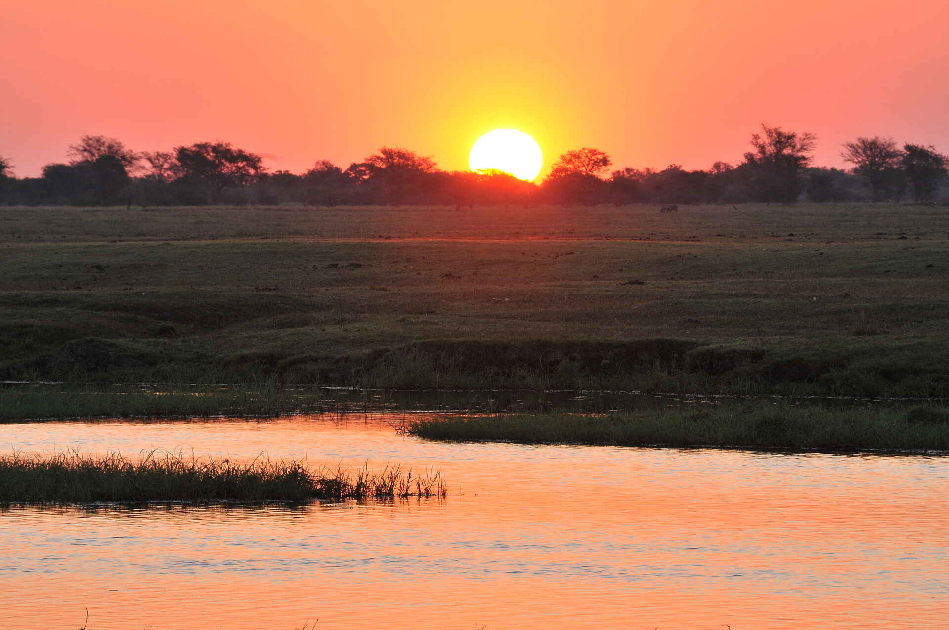 Muchenje Safari Lodge: Sonnenuntergang über dem Chobe