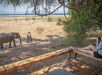 Chikwenya Camp: Elefanten vor dem Camp