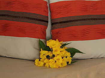 Island Safari Lodge: Deko auf dem Bett Island Safari Lodge: Deko auf dem Bett