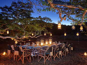 Singita Pamushana Lodge: Abendessen unter Bäumen