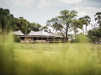 Mombo Camp: Die Rezeption bei Sonnenaufgang Mombo Camp: Die Rezeption bei Sonnenaufgang