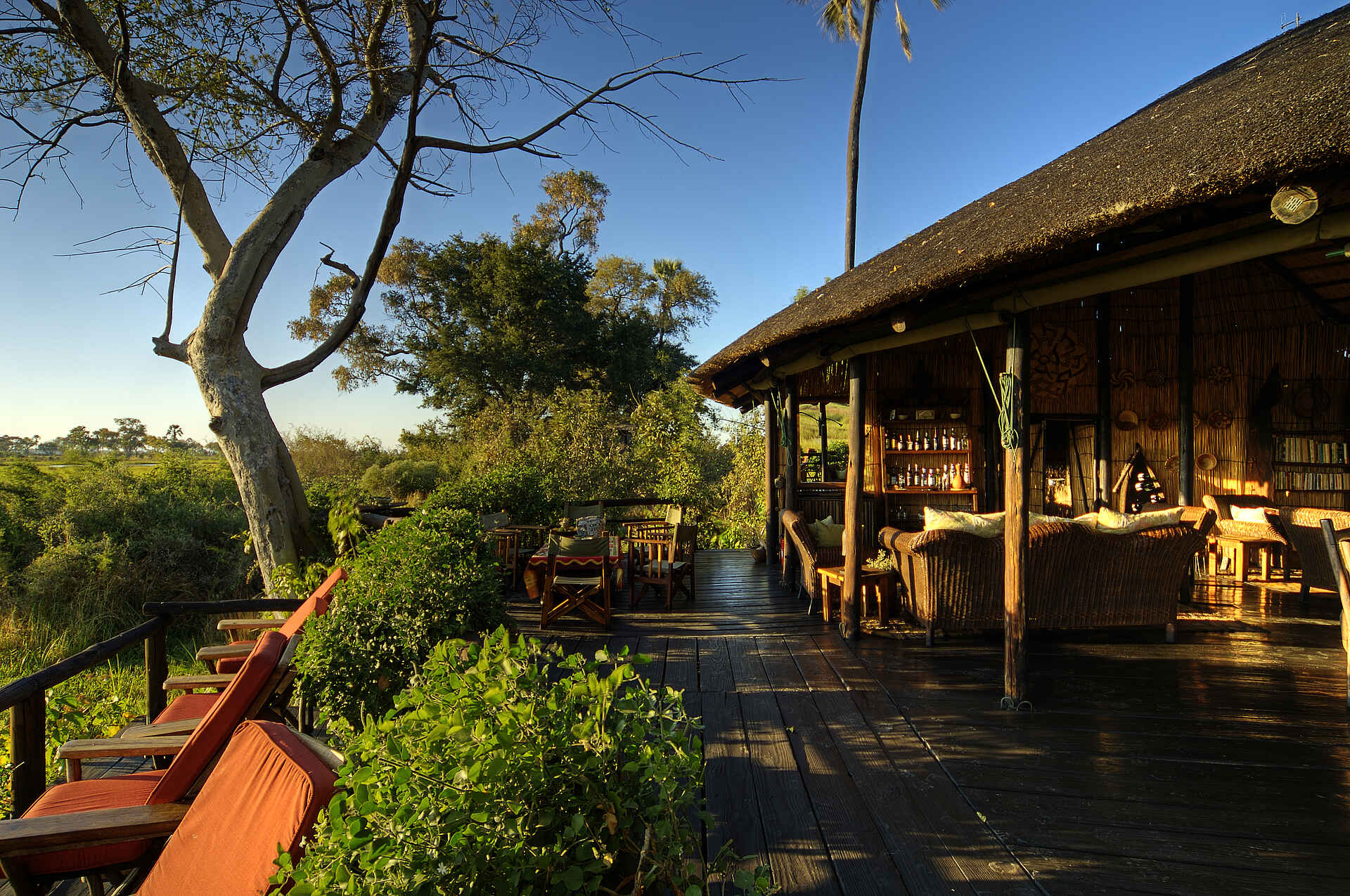 Boro-River, Delta Camp, Moremi Game Reserve, NG 27B, Okavango-Delta, Öko-Lodge, Deck, Lounge
