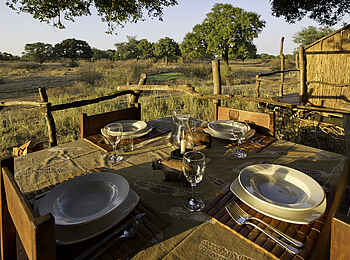 Flatdogs Camp: Abendessen auf dem Deck des Tree House Flatdogs Camp: Abendessen auf dem Deck des Tree House