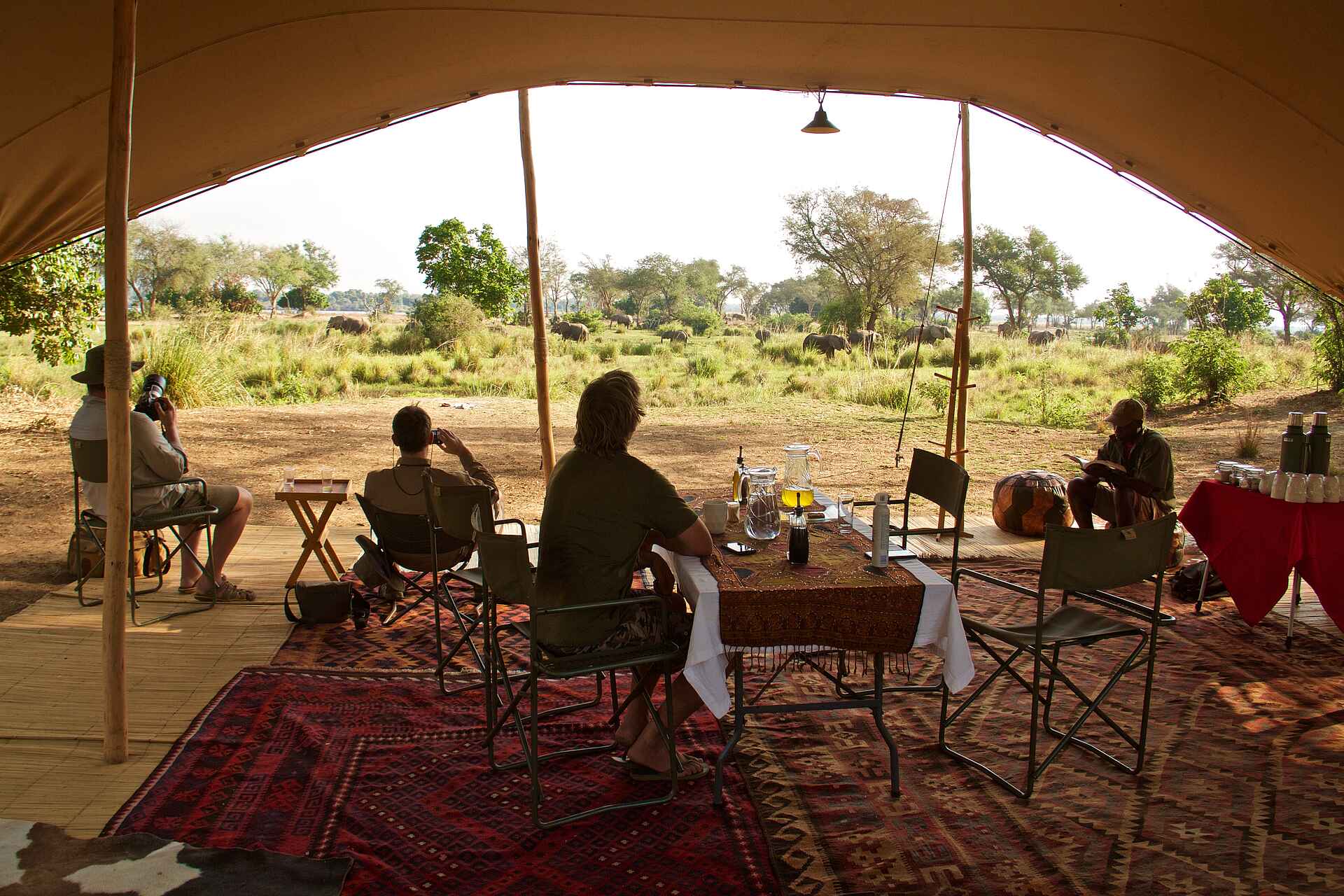 Chula Island Flycamp, Lower Zambezi National Park, Tusk & Mane, Hauptzelt, Kyle Branch, Luke Evans, Teppich