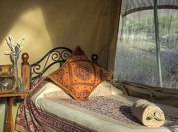 Koros Camp: Sonne auf einem Bett