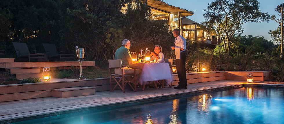 Garden Route, Kariega Game Reserve, Kariega Settlers Drift Lodge, Südafrika, Dinner