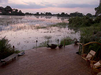Jacana Camp: Blick von Terrasse bei Sonnenuntergang Jacana Camp: Blick von Terrasse bei Sonnenuntergang