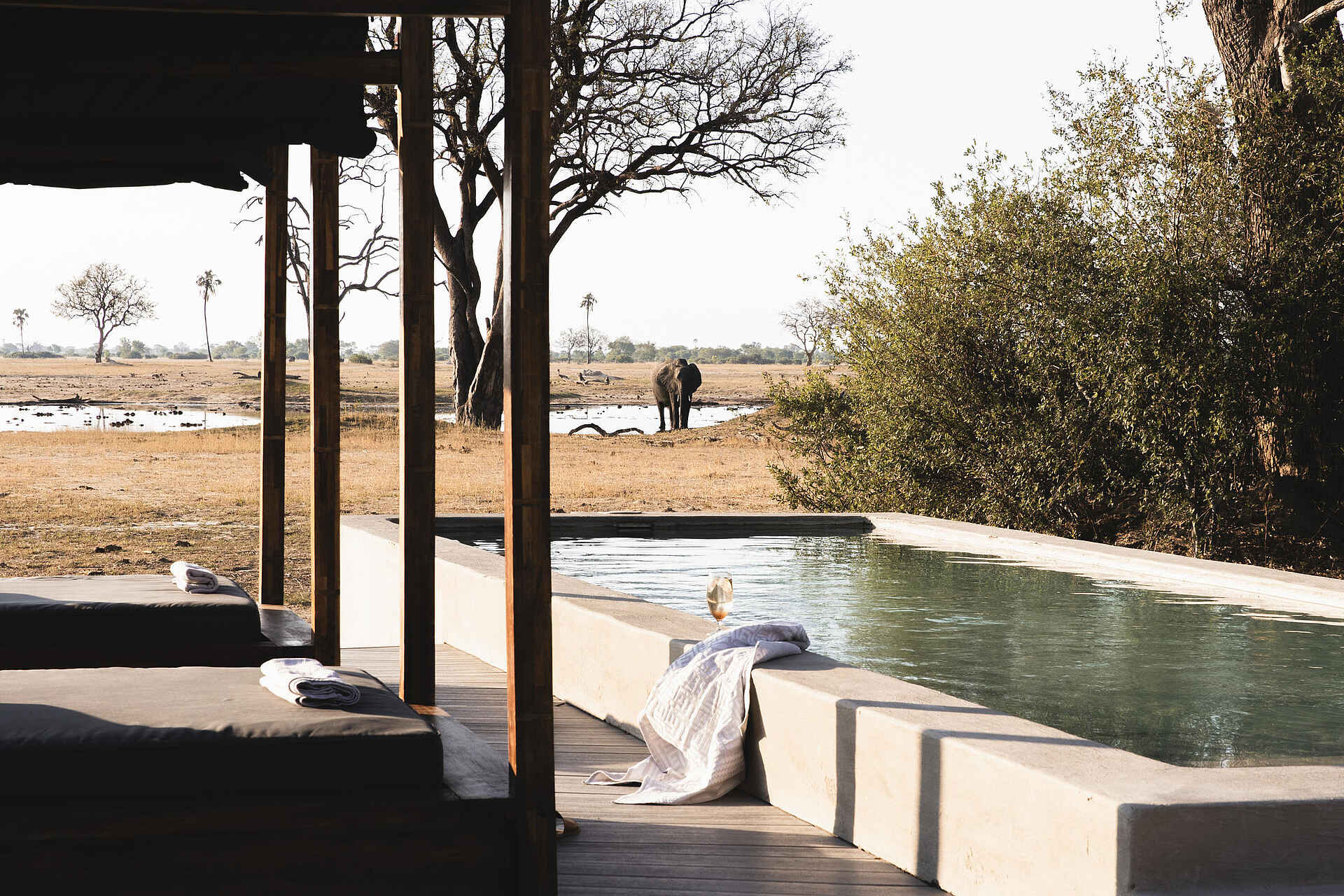 Linkwasha Camp: Aussicht vom Pool