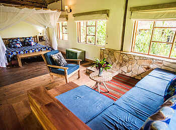Volcanoes Bwindi Lodge: Wohn- und Schlafbereich