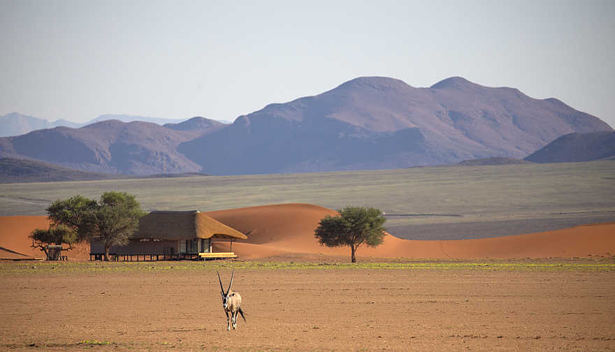Kwessi Dunes Lodge: Gästehütte vor den Bergen Kwessi Dunes Lodge: Gästehütte vor den Bergen