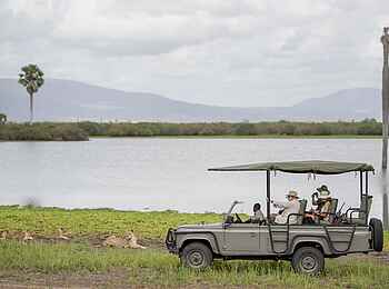 Lake Manze Camp: Löwen am Ufer Lake Manze Camp: Löwen am Ufer