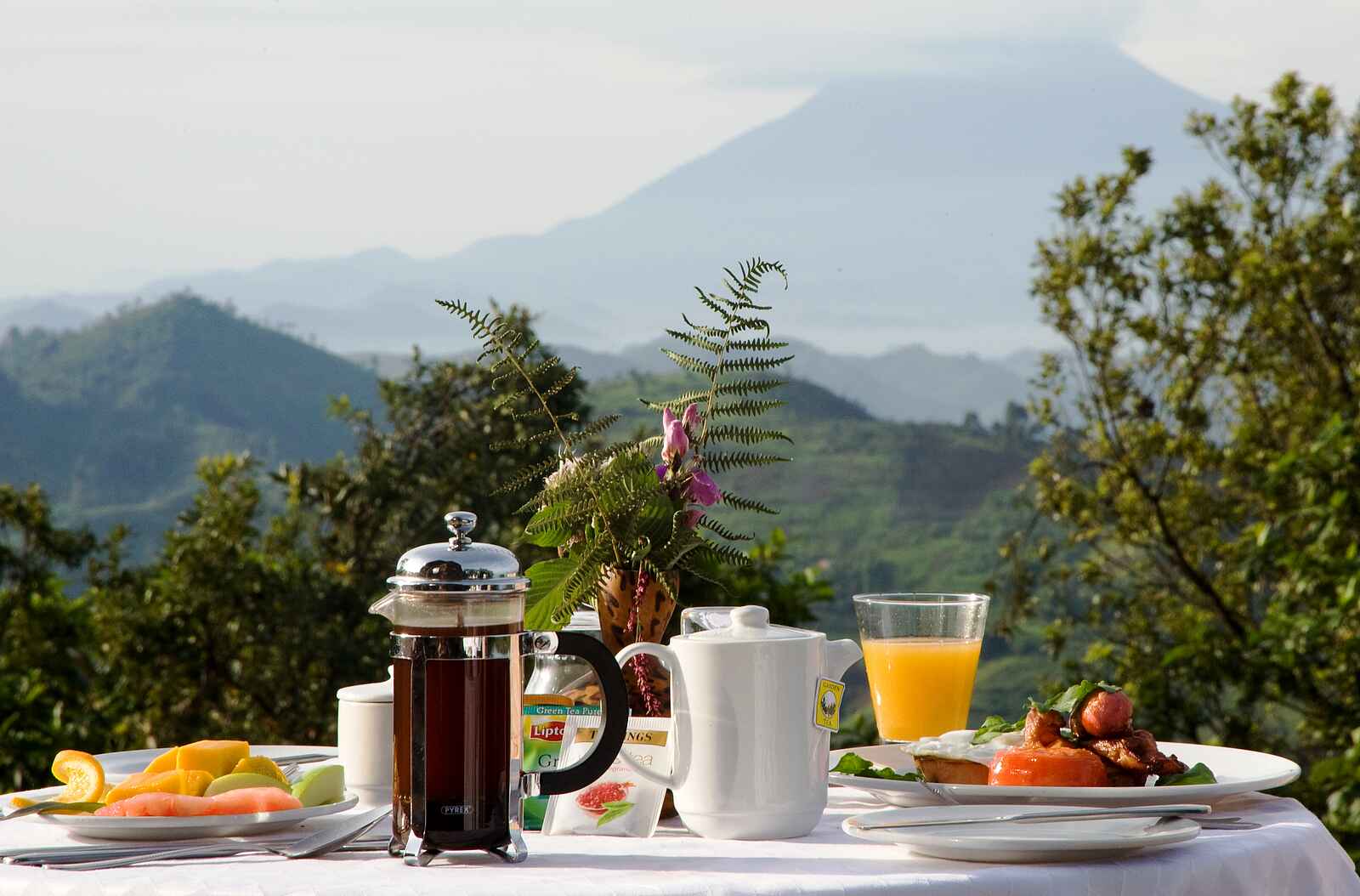 Clouds Mountain Gorilla Lodge: Frühstück im Freien Clouds Mountain Gorilla Lodge: Frühstück im Freien